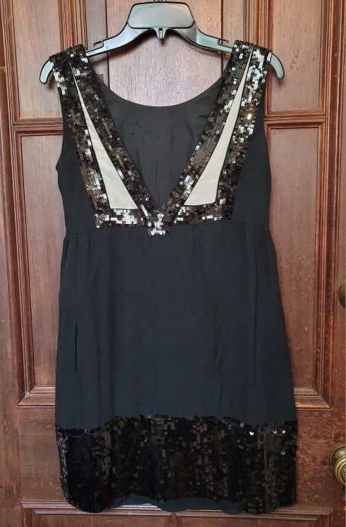 Vintage See By Chloe Black Sequined Silk Mini Dress-Y2k-Size 38/2