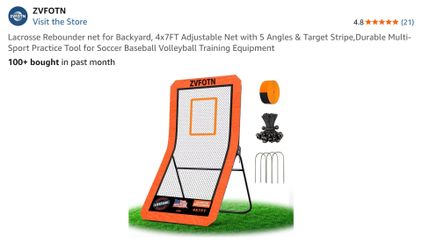 Rebounder net for Backyard, 4x7FT Adjustable Net with 5 Angles & Target Stripe,Durable Multi-Sport Practice Tool for Soccer Baseball Volleyball Traini