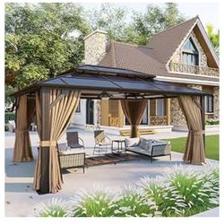 New In Boxes,12’x16’ Polycarbonate Hardtop Gazebo With Curtains And Netting 