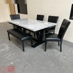  6 Pieces Black Color Dining Table Set with Bench