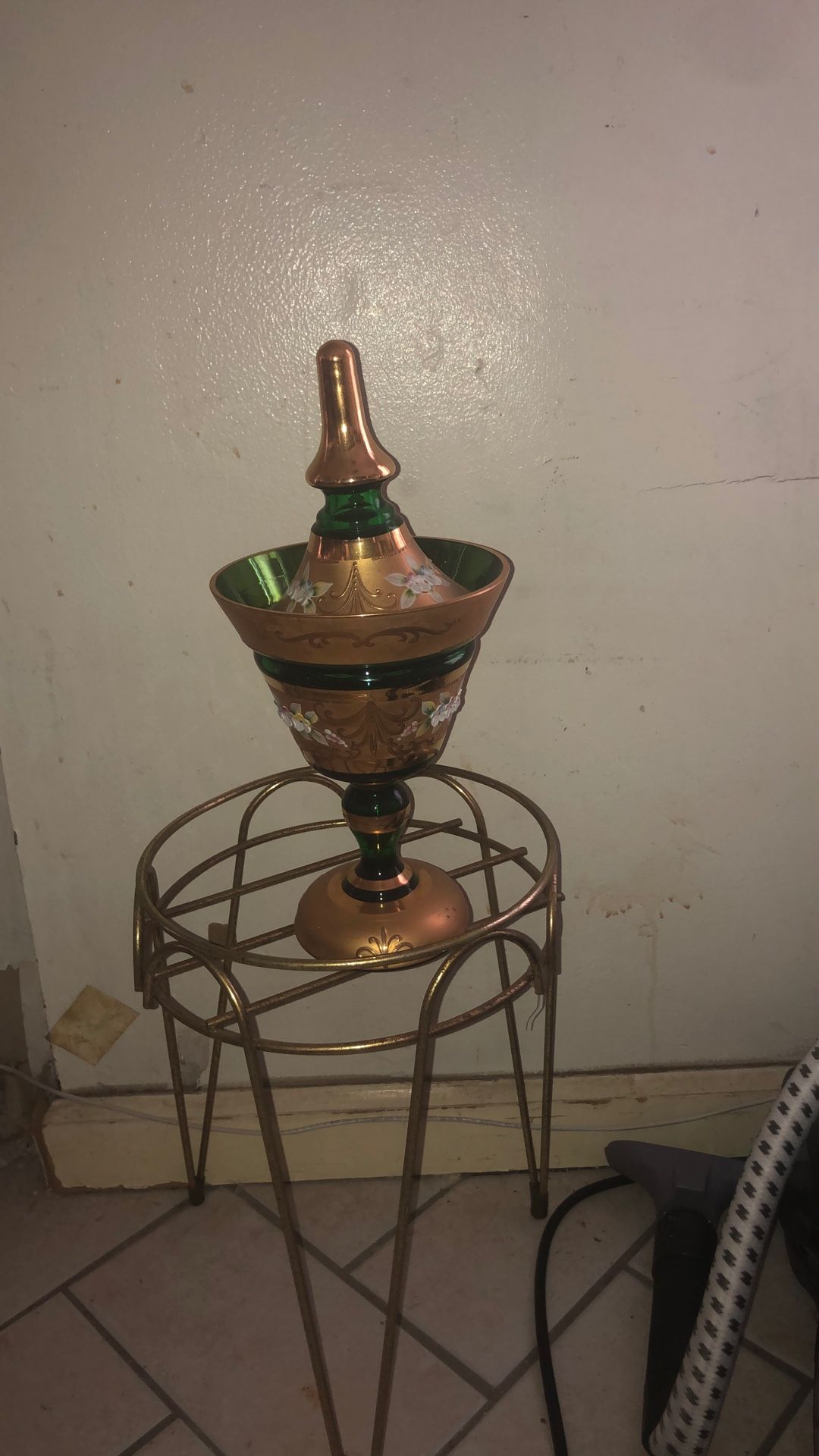 vintage Bohemian glass compote