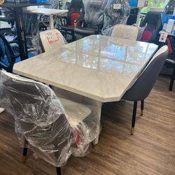 New Octagon 5-Piece Dining Set w/Marble Table & Upholstered  4 Chairs $395