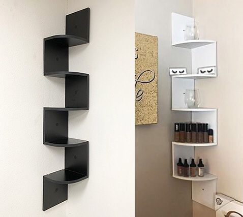 Brand New $20 each (Black or White) Corner 5-Tiers Wall Mount Zig Zag Wood Shelf Home Furniture 8”x8”x48”