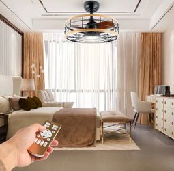 🌟 NEW 18” Modern Caged Ceiling Fan with LED Light & Remote 🌟