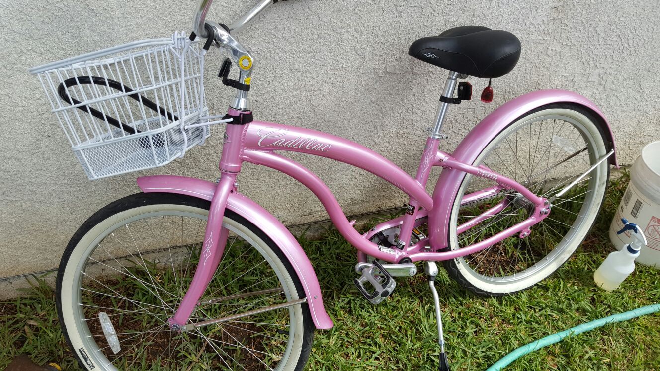 Pink Cadillac Eldorado Bicycle Women's Beach Cruiser Bike