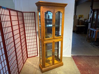 PULASKI 5-Tier Illuminated Tall Oak Glass Curio Cabinet