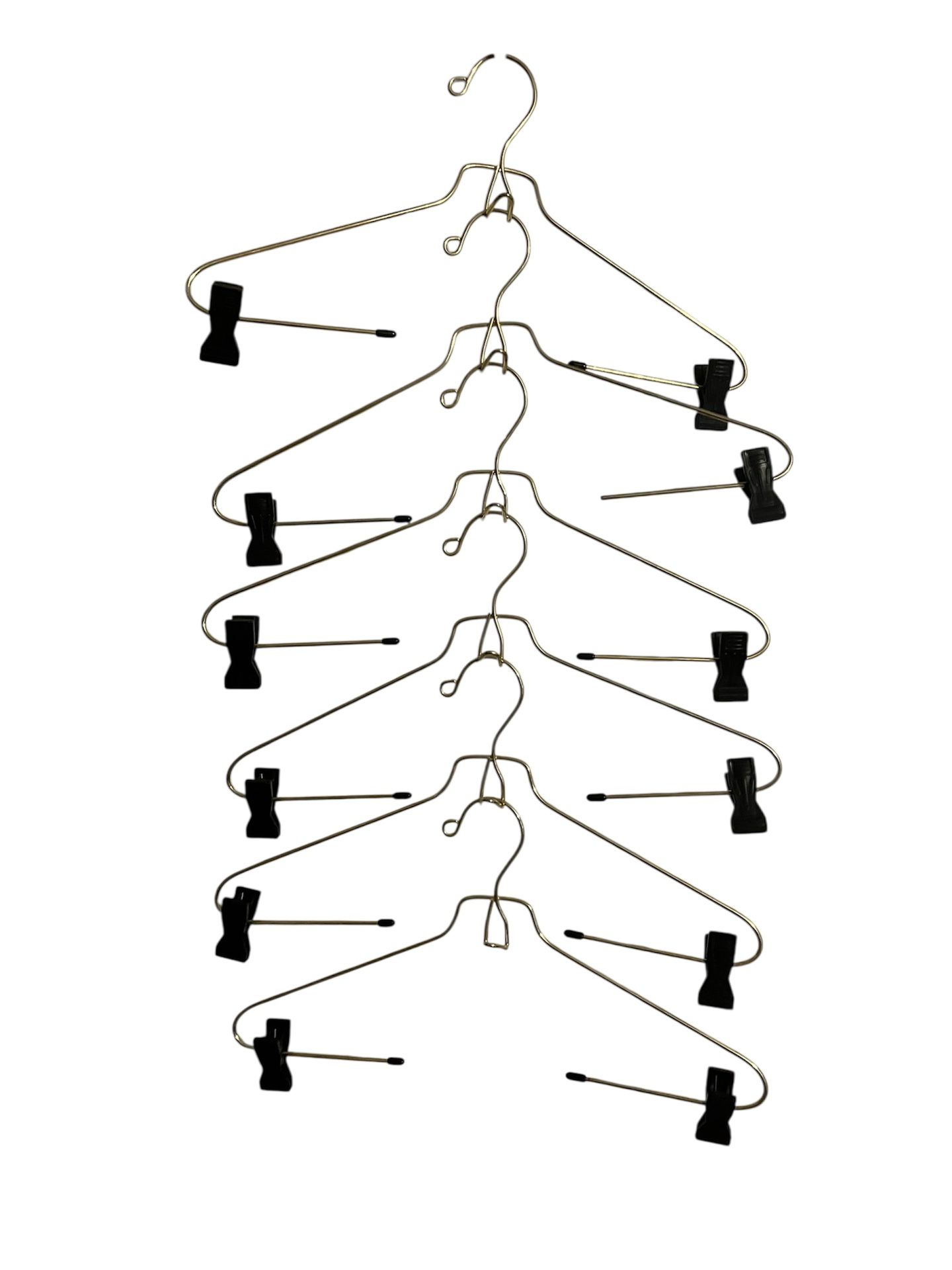 Six-Piece Metal Clothes Hanger Set with Clips – Gold Finish
