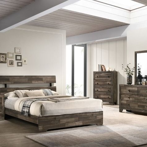 ✅️✅️4 pc A  grey weathered finish wood queen bedroom set (Mattress & Tall chest Not included ✅️