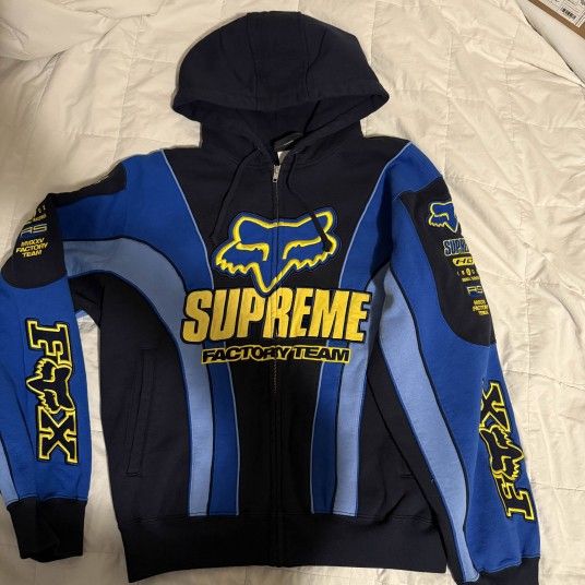 Supreme Fox Racing Zip Up Hooded Sweatshirt Size Medium IN HAND