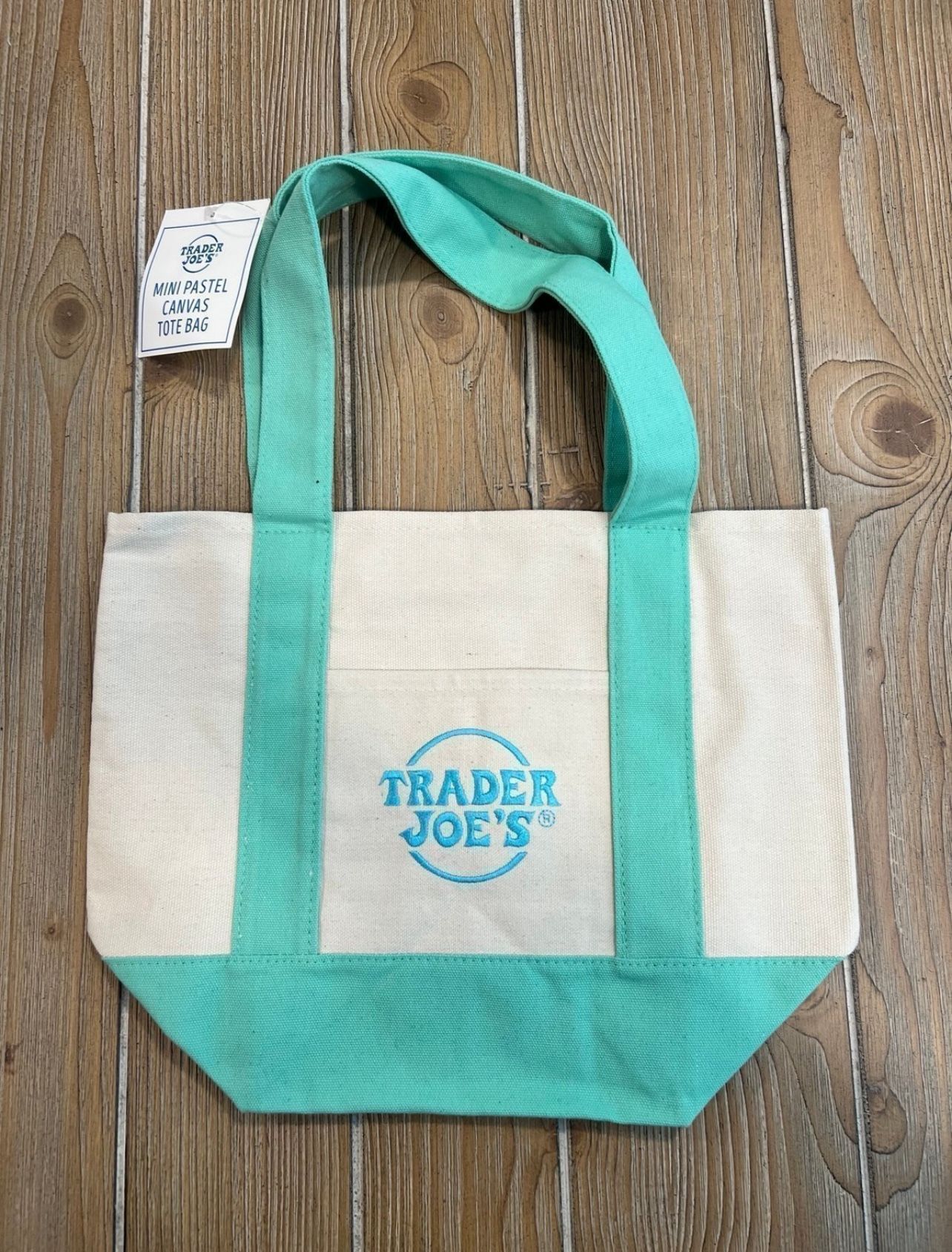 NWT Trader Joe's MINI Pastel Canvas Tote Bag In Mint Green