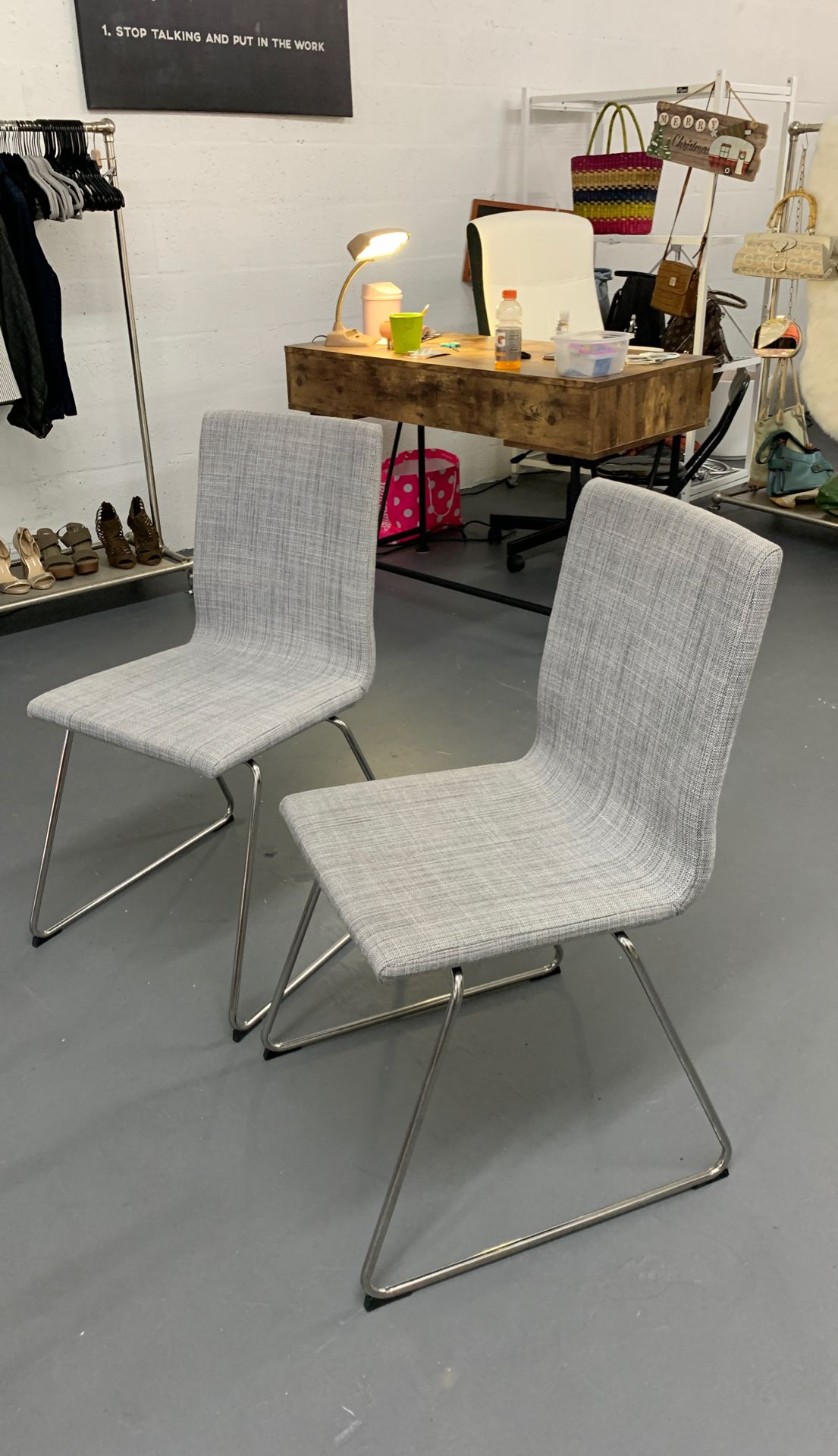 2 Chrome Plated Grey Chairs