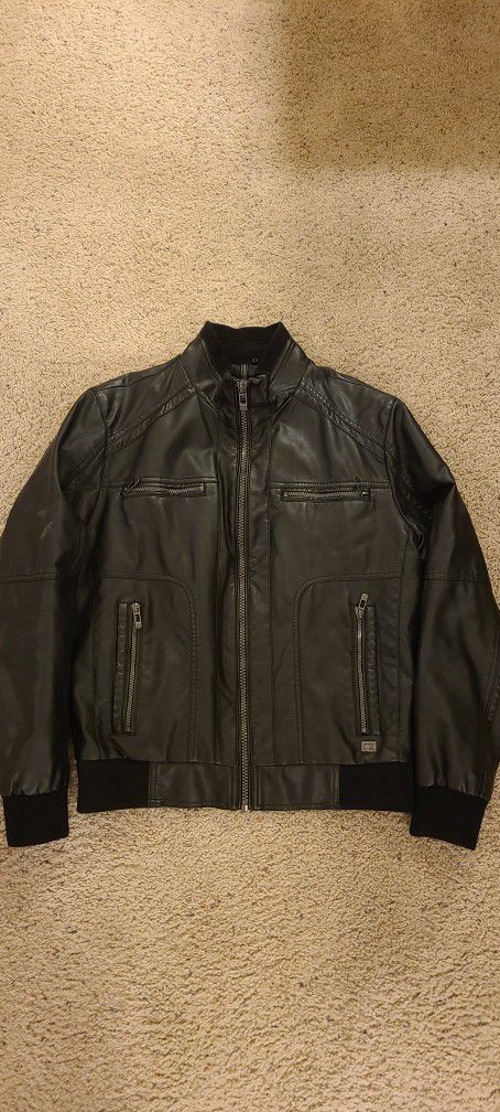 Calvin Klein Black Leather Bomber Jacket - Mens S