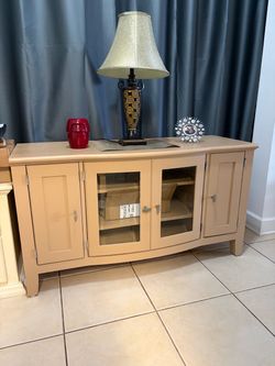 Real Wood TV Stand Media Console with Glass Doors