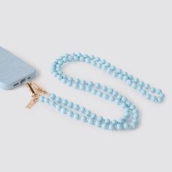 Hello Lux Wood Beaded Phone Crossbody Strap - Blue iPhone Android