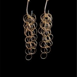 Brand New Gold Tone Super Fun Whimsical Earrings Full Of Motion & Chime Like Sound As You Move 