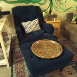 Blue Recliner And Ottoman