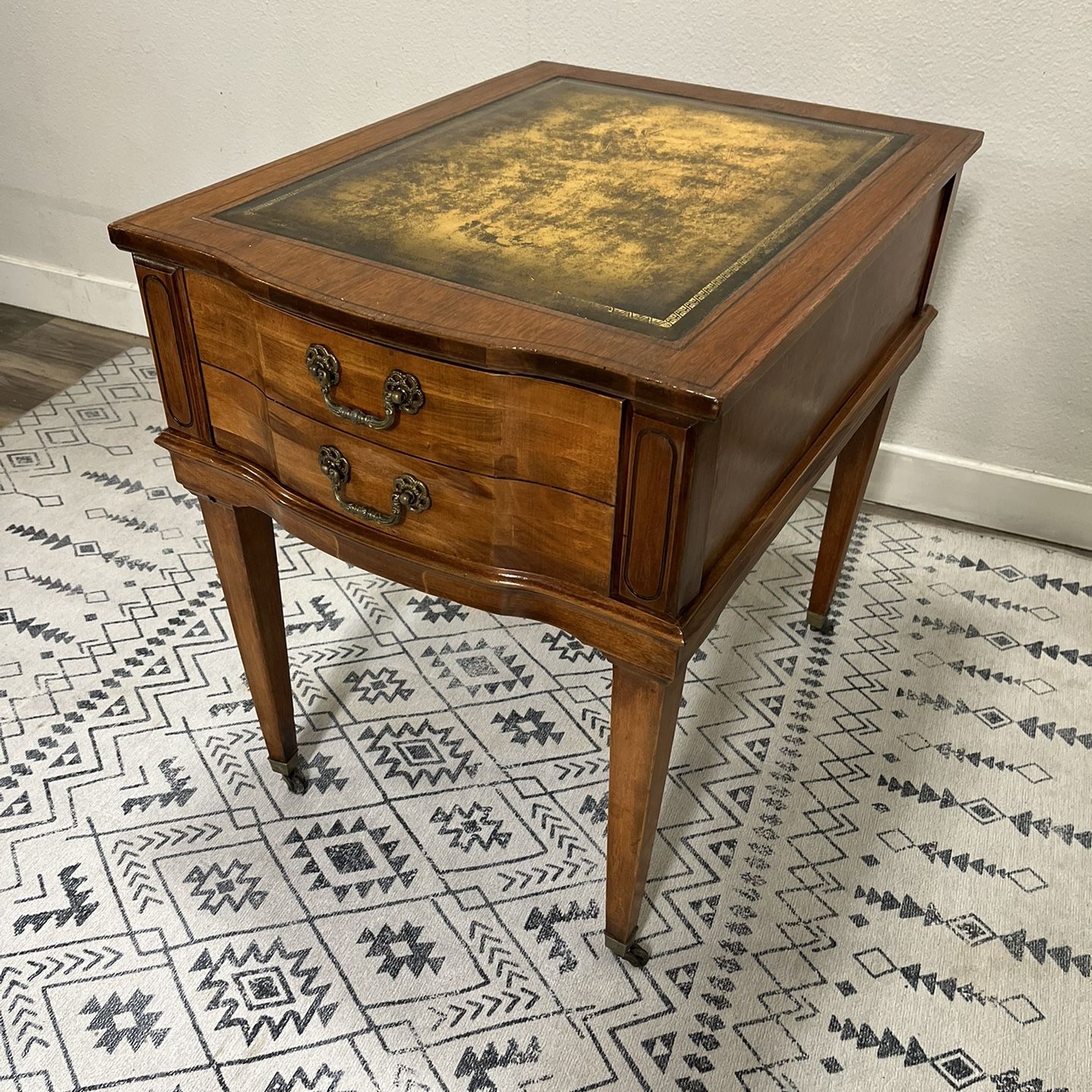 Antique Leather Top Side Table