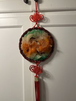 Chinese Dragon  Hanging Wall Art Red Tassel ORANGE GREEN GREAM Resin  M Medium