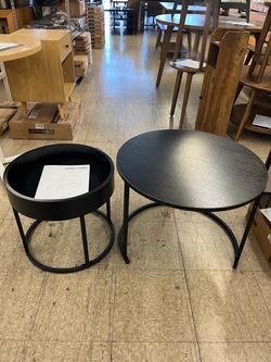 VASAGLE Round Coffee Table Nesting Tables Hidden Storage Set of 2 - Black ***open box***