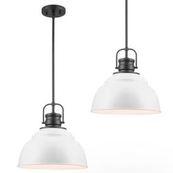 Set Of  13” 1-Light Black/White Farmhouse Pendant Light Fixture with Metal Shade