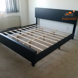 Brand New King Size Black Leather Platform Bed Frame (New In Box) 