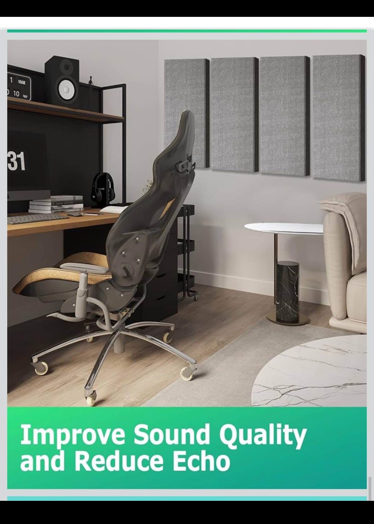 BUBOS 4 PCS Acoustic Panels,24''x12'' Fabric Soundproof Wall Panels,