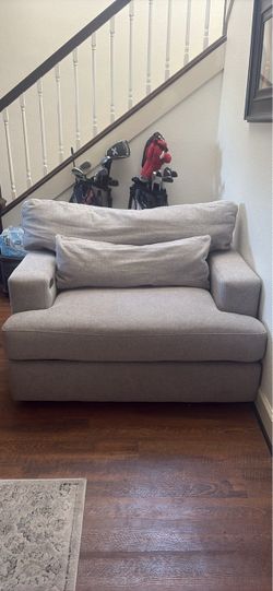 Gray Fabric Loveseat with Lumbar Pillow