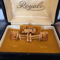 14kt Gold Over Silver Train & Caboose Cuff link Set
