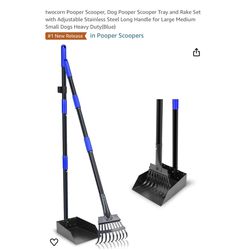 Brand new Pooper Scooper, Dog Pooper Scooper Tray and Rake Set with Adjustable Stainless Steel Long Handle for Large Medium Small Dogs Heavy Duty(Blue