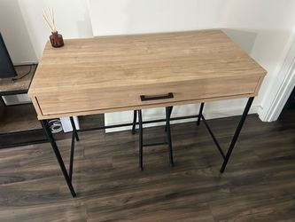 Wood Top Desk with Drawer and Metal Legs