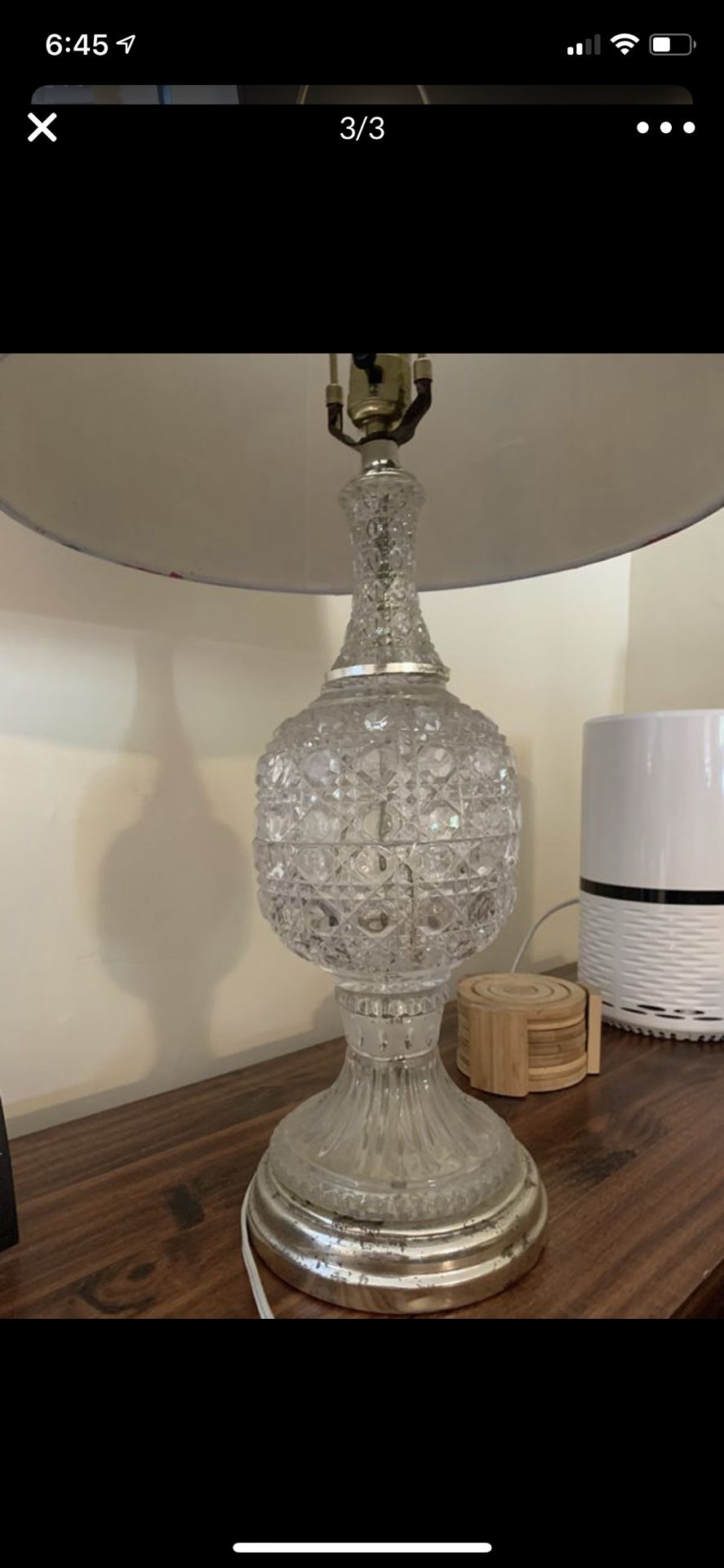 Vintage Cut Glass Crystal Lamp 20” Height, 7” Bottom Diameter