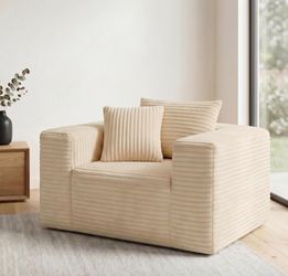 Boneless Single Sofa Chair for Adult, Corduroy Cloud Lounge Chair with 2 Pillows & Wide Armrests, High-Density Foam Reading Couches for Living Room & 