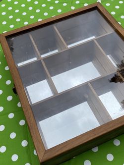 Wooden Hinged Display Box Mirror Back 13”x12”x2.5”