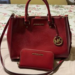 Red Michael Kors Bag And Wallet 