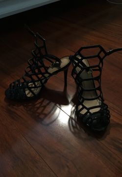 Dunes black strappy heels with imitation red sole
