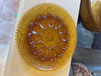 Vintage Amber Glass Deviled Egg Plate