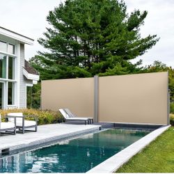 236 x 71in Patio Retractable Side Screen Awning, Privacy Divider Screen w/ 280g/m² Polyester, Waterproof & UV-Resistant for Courtyard, Roof Terrace - 