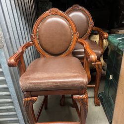 Set Of Two Wooden Bar Stools 