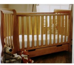 Wood Sleigh Style Baby Crib With Mattress 
