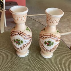 Hand Blown And Painted Vases Old 