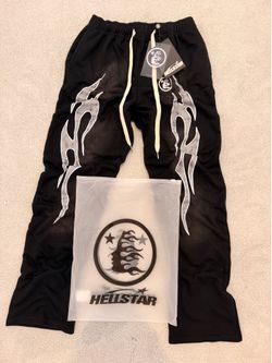 Hellstar Sweatpants Grey Flames Unisex Size Medium Brand New With Tags And Bag