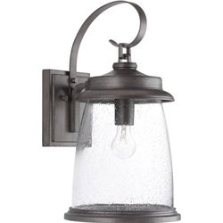 Progress Lighting Conover Collection 1-Light Antique Pewter Clear Seeded Glass Farmhouse Outdoor Large Wall Lantern Light
