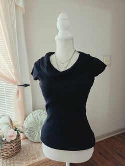oncepts Black Ribbed Cowl Neck Silk Blend Top Size M