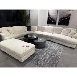 Corduroy 5-piece Upholstered Modular Sectional Sofa Ivory