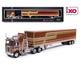 IXO Models 1:64 1976 Kenworth K100 Aerodyne Semi Truck with Modern Trailer – Brown Diecast