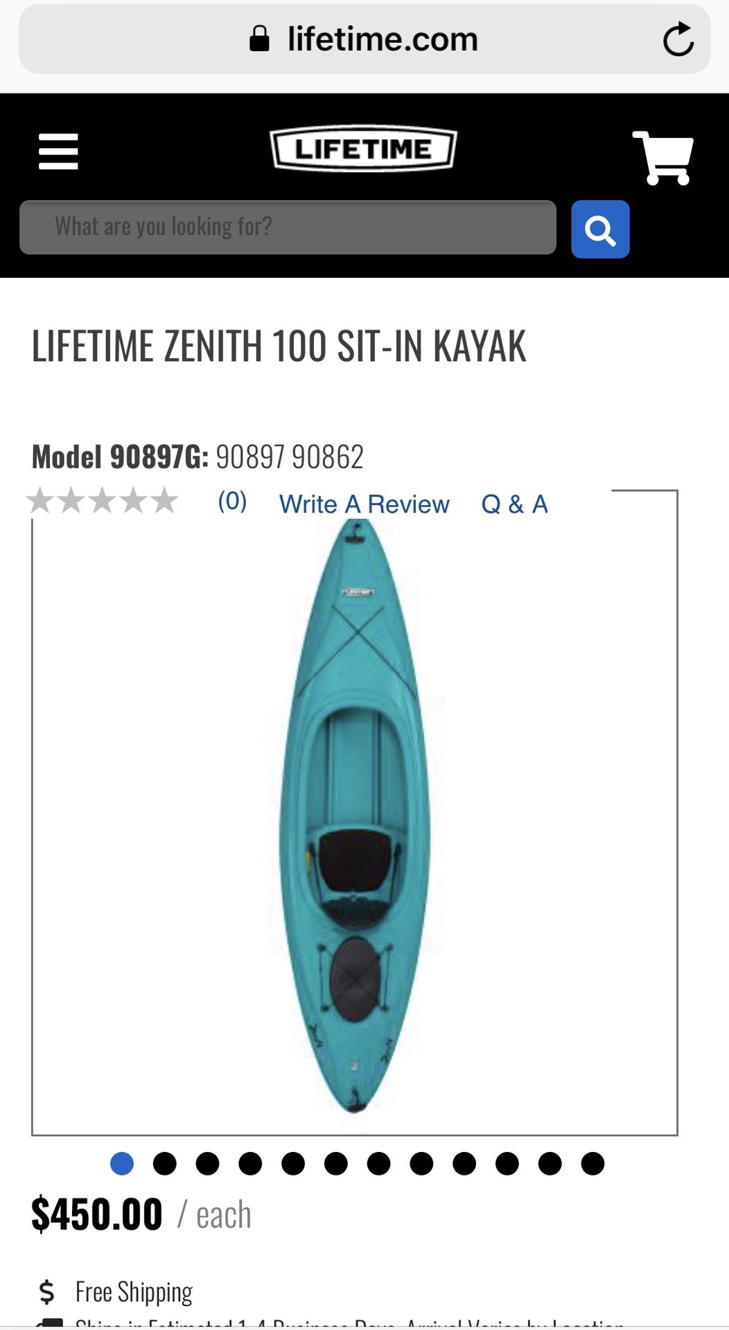 Lifetime zenith 100 sit in kayak almost like "New" for Sale in