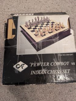 Pewter Cowboy vs Indian Chess Set