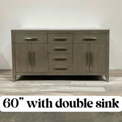 Summer Sale!!! 60" Solid Wood Bathroom Vanity Cabinet with Stone Countertop (Open Box)