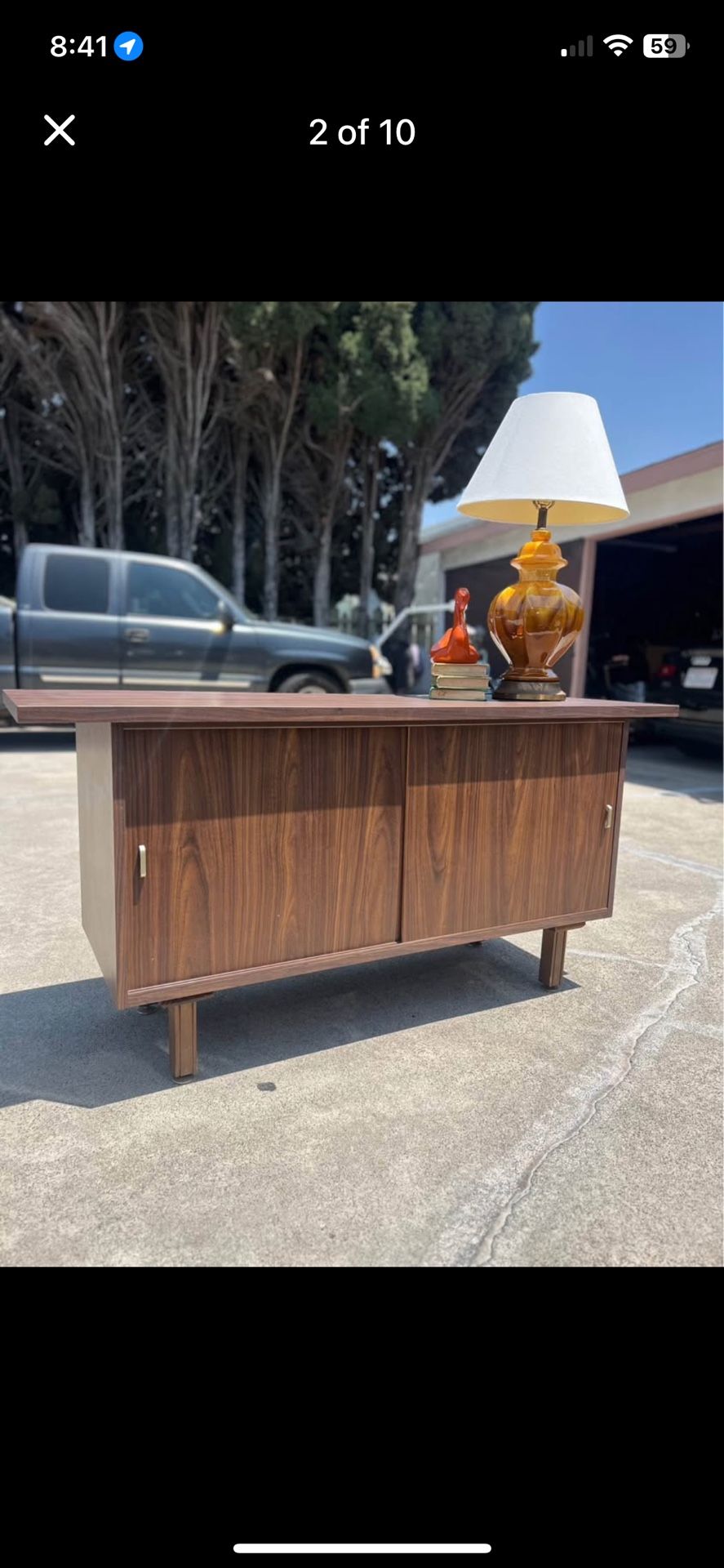 Vintage MCM Console Table / TV Stand with Vinyl Record Storage by Anderson Desk Inc