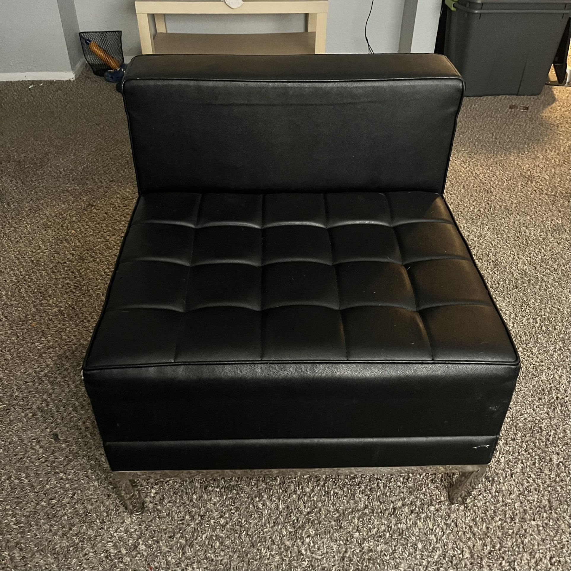 Modern Black Faux-Leather Lounge Chair 